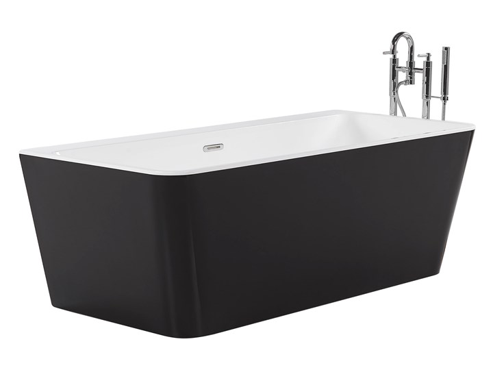 Wanna czarna akrylowa 170 x 80 cm system przelewowy prostokątna minimalistyczny design Kolor Czarny Symetryczne Kategoria Wanny