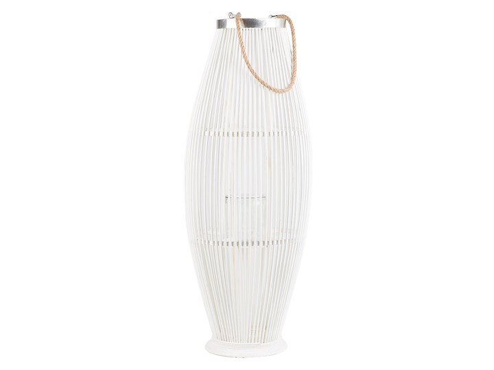 Lampion dekoracyjny białe drewno bambusowe 72 cm ozdoba latarnia na świecę