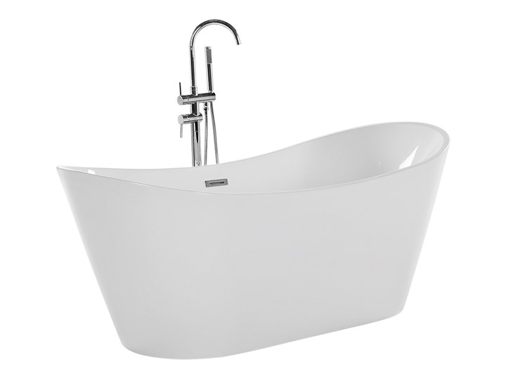 Wanna wolnostojąca biała akrylowa 170 x 77 cm system przelewowy owalna retro Kolor Biały Wolnostojące Kategoria Wanny