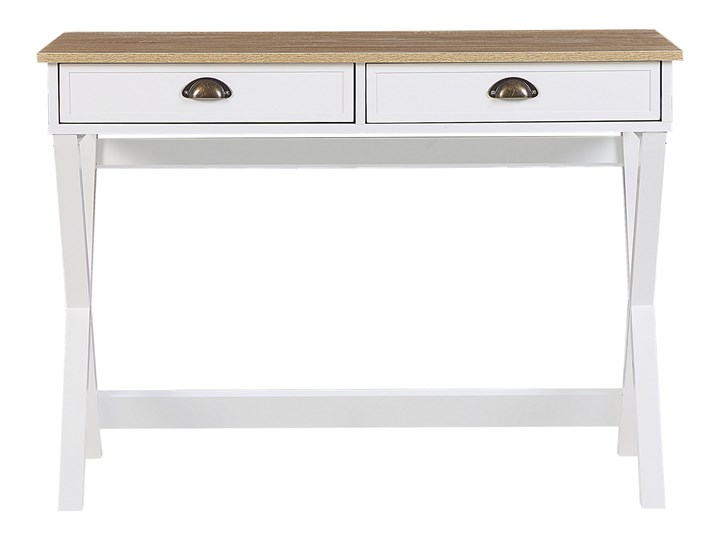 Biurko białe z jasnym blatem MDF 103 x 50 cm z szufladami małe skandynawski Sosna Płyta MDF Drewno Kolor Biały