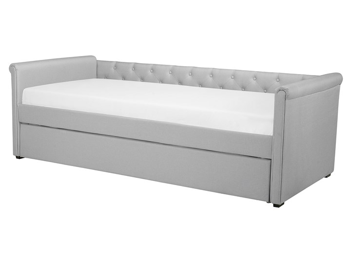 Łóżko dziecięce wysuwane ze stelażem jasnoszare tapicerowane tkaniną pikowane oparcie 80 x 200 cm Łóżko tapicerowane Kategoria Łóżka do sypialni