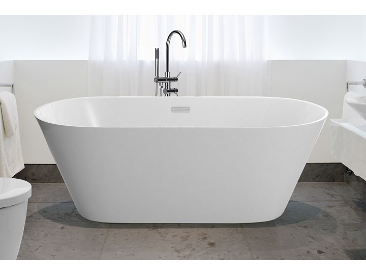 Wanna wolnostojąca biała akrylowa 160 x 80 cm system przelewowy owalna nowoczesna Wolnostojące Kolor Biały