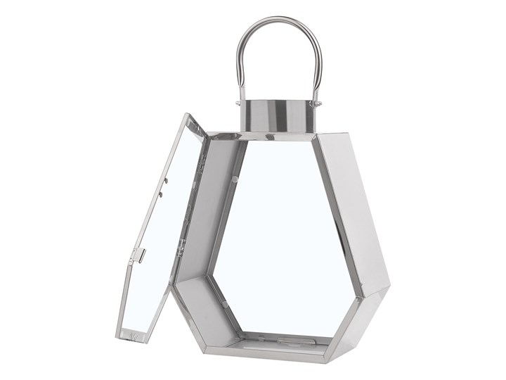 Lampion dekoracyjny srebrny metalowy geometryczny 46 cm ozdobna latarnia na świecę Stal Kategoria Świeczniki i świece