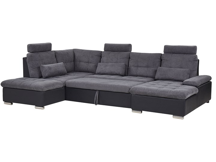Narożnik rozkładany szary tapicerowany 5-osobowy z pojemnikiem regulowane zagłówki sofa kształt U Strona Uniwersalne W kształcie litery U Kategoria Narożniki