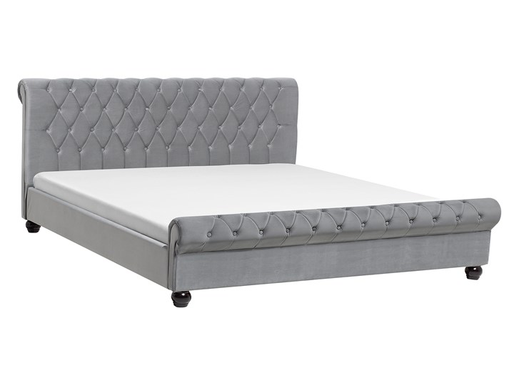 Łóżko ze stelażem szare welurowe 180 x 200 cm z zagłówkiem pikowane styl glamour Łóżko tapicerowane Kolor Szary