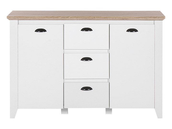Komoda jasne drewno biała płyta pilśniowa skandynawski design 3 szuflady dwudrzwiowa przechowywanie do salonu Z szafkami Płyta MDF Styl Minimalistyczny