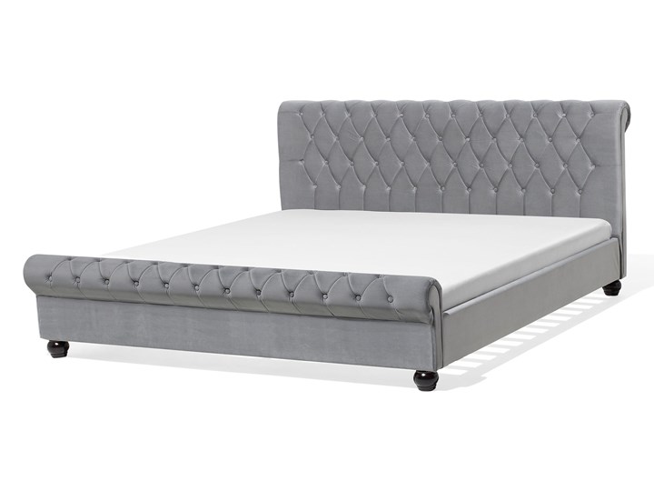 Łóżko ze stelażem szare welurowe 180 x 200 cm z zagłówkiem pikowane styl glamour Kategoria Łóżka do sypialni Łóżko tapicerowane Kolor Szary