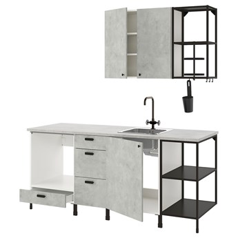 IKEA ENHET Kuchnia, antracyt/imitacja betonu, 203x63.5x222 cm