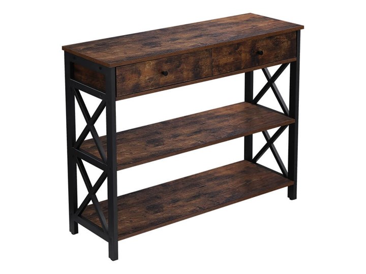 Bettso Elegancka konsola Hanoi z szufladami oraz półkami / Rustic brown Głębokość 34 cm Szerokość 100 cm Drewno Wysokość 80 cm Metal Kolor Brązowy