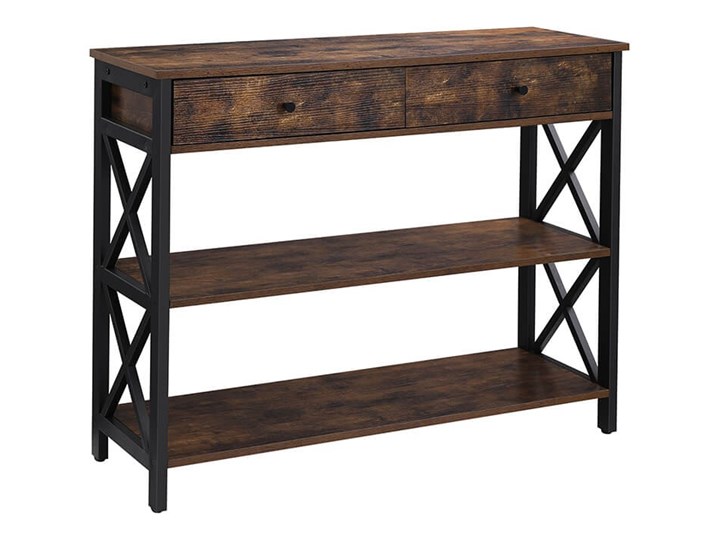 Bettso Elegancka konsola Hanoi z szufladami oraz półkami / Rustic brown Drewno Wysokość 80 cm Kolor Brązowy Szerokość 100 cm Metal Głębokość 34 cm Styl Nowoczesny