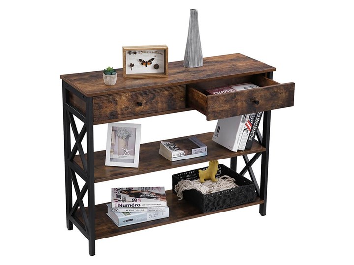 Bettso Elegancka konsola Hanoi z szufladami oraz półkami / Rustic brown Drewno Wysokość 80 cm Metal Szerokość 100 cm Głębokość 34 cm Styl Nowoczesny