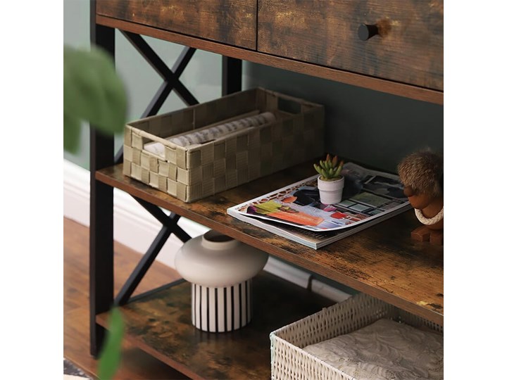 Bettso Elegancka konsola Hanoi z szufladami oraz półkami / Rustic brown Głębokość 34 cm Drewno Metal Szerokość 100 cm Wysokość 80 cm Kolor Brązowy Styl Nowoczesny