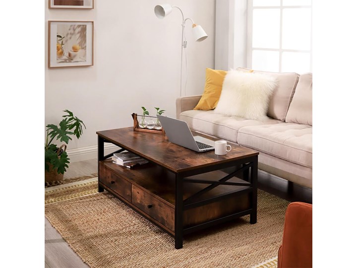 Bettso Industrialny stolik kawowy Hanoi z szufladami / Rustic brown Metal Kolor Brązowy Drewno Wysokość 55 cm Płyta meblowa Styl Nowoczesny