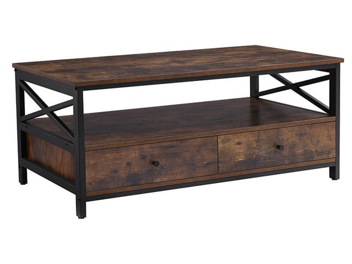 Bettso Industrialny stolik kawowy Hanoi z szufladami / Rustic brown Drewno Metal Wysokość 55 cm Styl Nowoczesny Płyta meblowa Kształt blatu Prostokątne