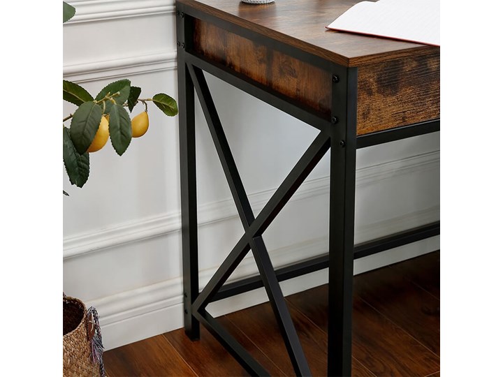 Bettso Industrialne biurko Hanoi z półkami i szufladą / Rustic brown Głębokość 60 cm Szerokość 115 cm Metal Głębokość 115 cm Drewno Styl Nowoczesny