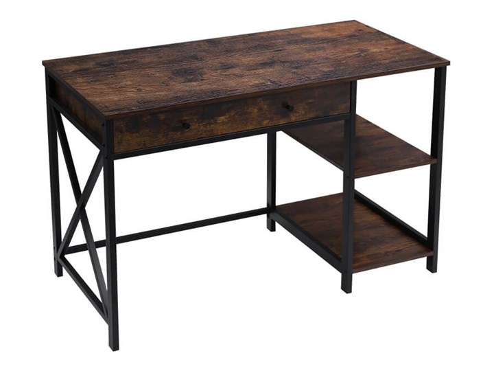 Bettso Industrialne biurko Hanoi z półkami i szufladą / Rustic brown Kolor Brązowy Metal Głębokość 115 cm Szerokość 115 cm Drewno Głębokość 60 cm Styl Industrialny
