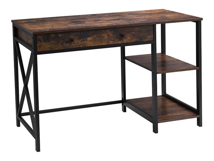 Bettso Industrialne biurko Hanoi z półkami i szufladą / Rustic brown Szerokość 115 cm Metal Głębokość 115 cm Drewno Głębokość 60 cm Kolor Brązowy
