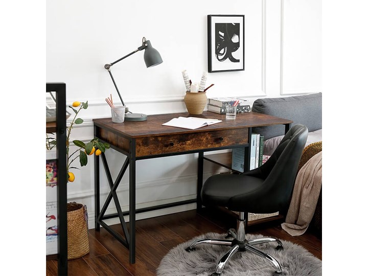 Bettso Industrialne biurko Hanoi z półkami i szufladą / Rustic brown Szerokość 115 cm Metal Drewno Głębokość 115 cm Głębokość 60 cm Styl Nowoczesny