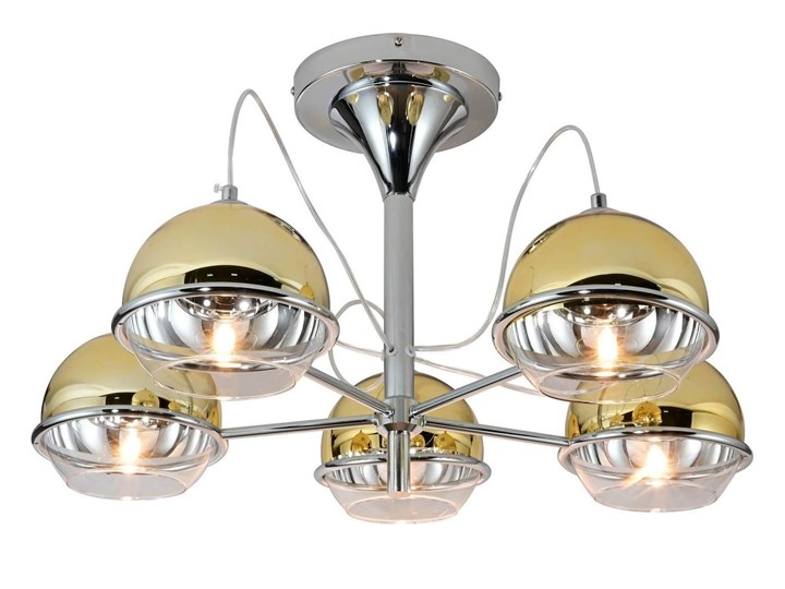 NOWOCZESNA LAMPA SUFITOWA PLAFON ZŁOTY VERONI W5 Chrom Metal Okrągłe Lampa z kloszem Szkło Pomieszczenie Sypialnia