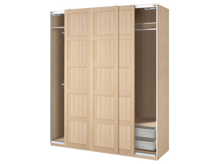 IKEA PAX / BERGSBO Kombinacja szafy, dąb bejcowany na biało, 200x66x236 cm Stal Drewno Metal Pomieszczenie Przedpokój Styl Nowoczesny