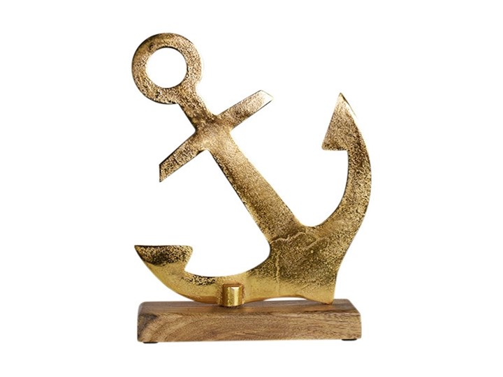 KOTWICA ZŁOTA METALOWA NA DREWNIANEJ PODSTAWIE KEY WEST 23x6x27CM Drewno Kolor Złoty Kategoria Figury i rzeźby