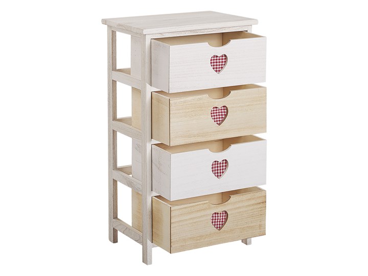 Beliani Komoda biała z jasnym drewnem MDF drewno naturalne dekoracyjne wycięcia w kształcie serc 4 szuflady boho sypialnia Płyta laminowana Płyta MDF Ilość szuflad Wieloszufladowe Kategoria Szafki i regały