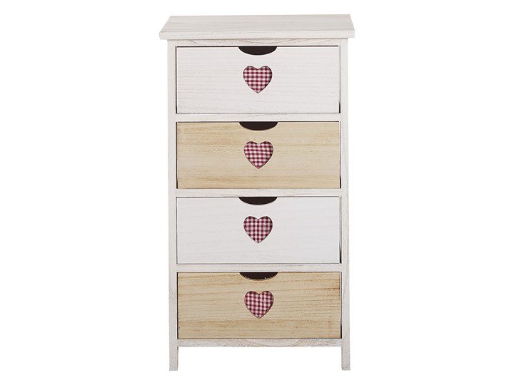 Beliani Komoda biała z jasnym drewnem MDF drewno naturalne dekoracyjne wycięcia w kształcie serc 4 szuflady boho sypialnia Płyta laminowana Płyta MDF Kolor Biały