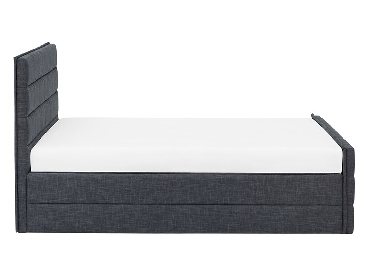 Łóżko ciemnoszare tapicerowane 180 x 200 cm ze stelażem wezgłowiem i zanóżkiem Łóżko tapicerowane Kategoria Łóżka do sypialni Kolor Czarny