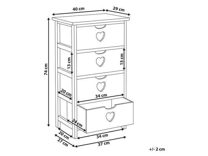 Beliani Komoda biała z jasnym drewnem MDF drewno naturalne dekoracyjne wycięcia w kształcie serc 4 szuflady boho sypialnia Płyta laminowana Kategoria Szafki i regały Płyta MDF Kolor Biały