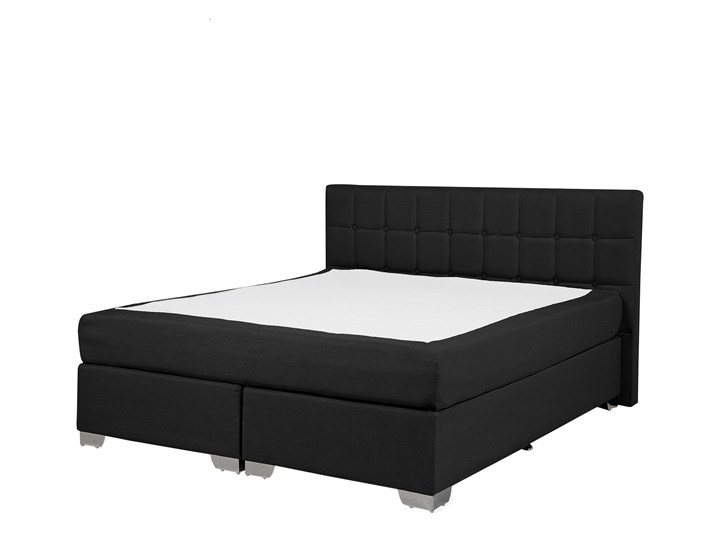 Łóżko kontynentalne czarne tapicerowane 140 x 200 cm dwuosobowe z materacem i pikowanym zagłówkiem Łóżko tapicerowane Kategoria Łóżka do sypialni Kolor Czarny