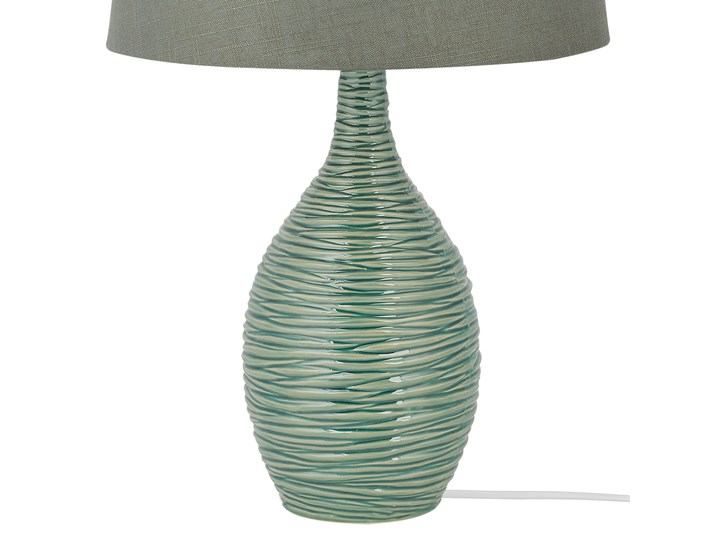 Lampa stołowa ciemnozielona ceramiczna 57 cm rzeźbiona podstawa okrągły abażur nowoczesna Lampa nocna Lampa z abażurem Styl Nowoczesny