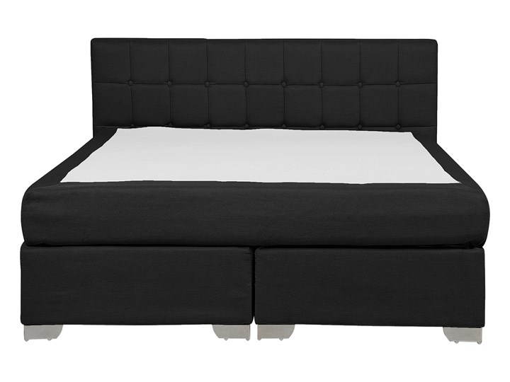 Łóżko kontynentalne czarne tapicerowane 140 x 200 cm dwuosobowe z materacem i pikowanym zagłówkiem Kolor Czarny Łóżko tapicerowane Kategoria Łóżka do sypialni