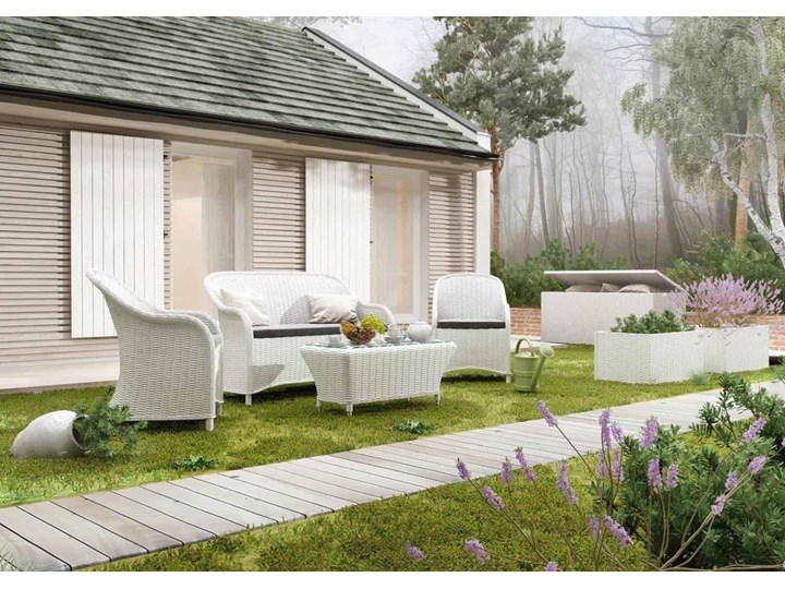 Meble ogrodowe LEONARDO royal białe Styl Minimalistyczny Technorattan Tworzywo sztuczne Aluminium Zestawy wypoczynkowe Styl Skandynawski