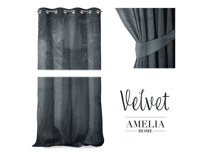 Szara zasłona AmeliaHome Velvet, 140x270 cm Bawełna Poliester Mocowanie Kółka