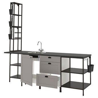 IKEA ENHET Kuchnia, antracyt/szary rama, 243x63.5x241 cm