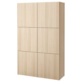 IKEA BESTÅ Kombinacja z drzwiami, Dąb bejcowany na biało/Lappviken dąb bejcowany na biało, 120x42x193 cm