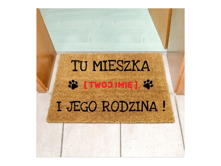 Wycieraczka kokosowa z napisem "TU MIESZKA PIES i JEGO RODZINA" Włókno kokosowe Kategoria Wycieraczki