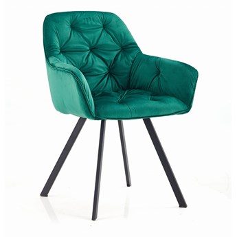 Krzesło ZOJA zielone nogi czarne pikowane tapicerowane welur