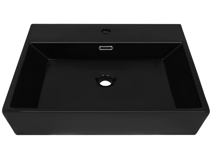 vidaXL Umywalka z ceramiki z otworem na kran 60,5x42,5x14,5 cm, czarna Ceramika Szerokość 61 cm Szkło Kolor Czarny