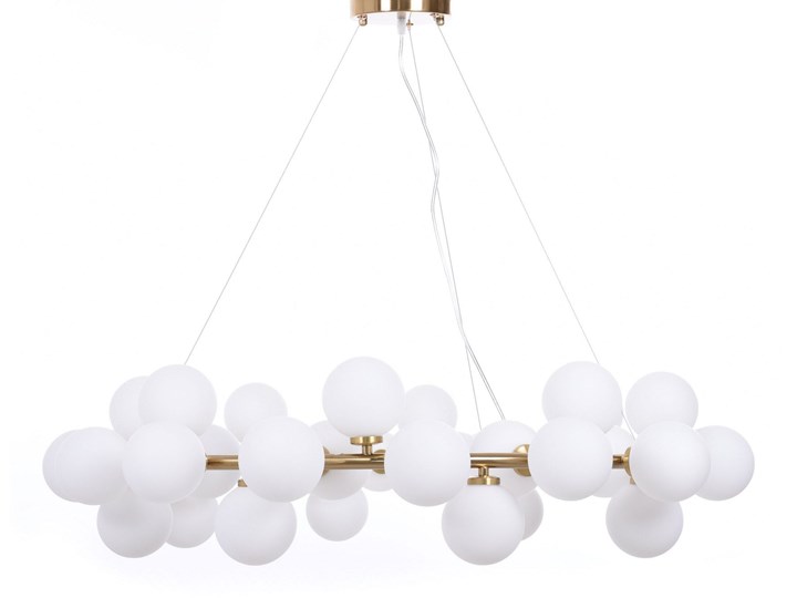 NOWOCZESNA LAMPA WISZĄCA MOSIĘŻNA MARSIADA W40 Lampa inspirowana Lampa z kloszem Pomieszczenie Salon Szkło Metal Mosiądz Kolor Biały