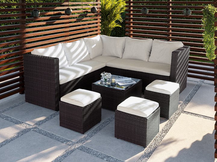 MEBLE OGRODOWE RATTAN 1162S BRĄZ Styl Nowoczesny Technorattan Zestawy wypoczynkowe Zestawy kawowe Stal Zawartość zestawu Puf