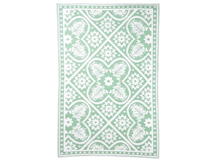 Esschert Design Dywan zewnętrzny, 182x122 cm, wzór biało-zielony Dywany Pomieszczenie Balkon i taras Prostokątny Poliester 122x182 cm Syntetyk Wiskoza Dywaniki Kolor Biały