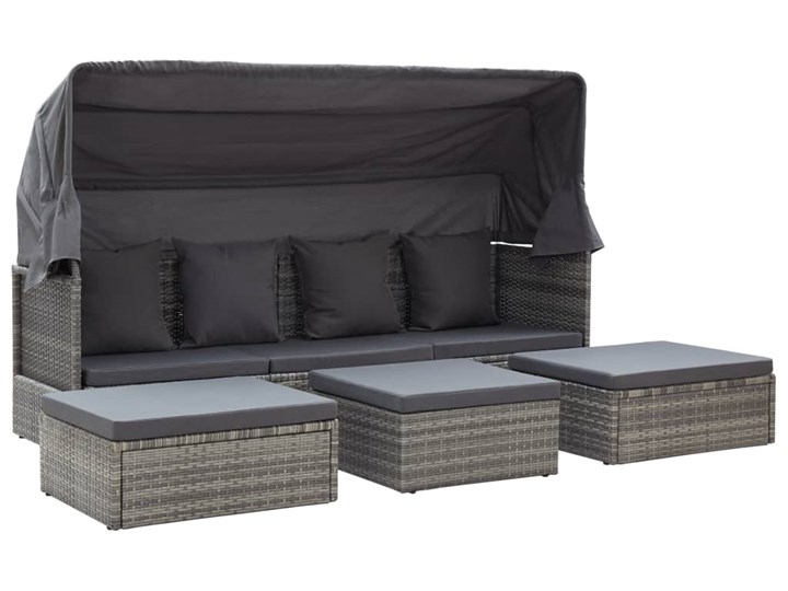 vidaXL Leżanka ogrodowa z daszkiem, szara, 200x60x124 cm, rattan PE Kolor Czarny Stal Kategoria Sofy ogrodowe