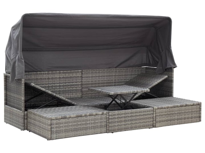 vidaXL Leżanka ogrodowa z daszkiem, szara, 200x60x124 cm, rattan PE Stal Kolor Czarny Kategoria Sofy ogrodowe