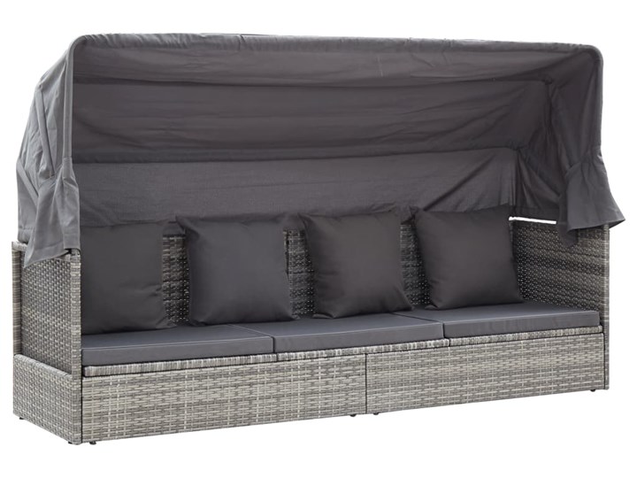 vidaXL Leżanka ogrodowa z daszkiem, szara, 200x60x124 cm, rattan PE Stal Kolor Czarny Kategoria Sofy ogrodowe