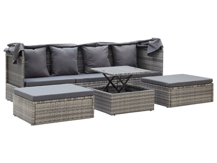 vidaXL Leżanka ogrodowa z daszkiem, szara, 200x60x124 cm, rattan PE Stal Kolor Czarny