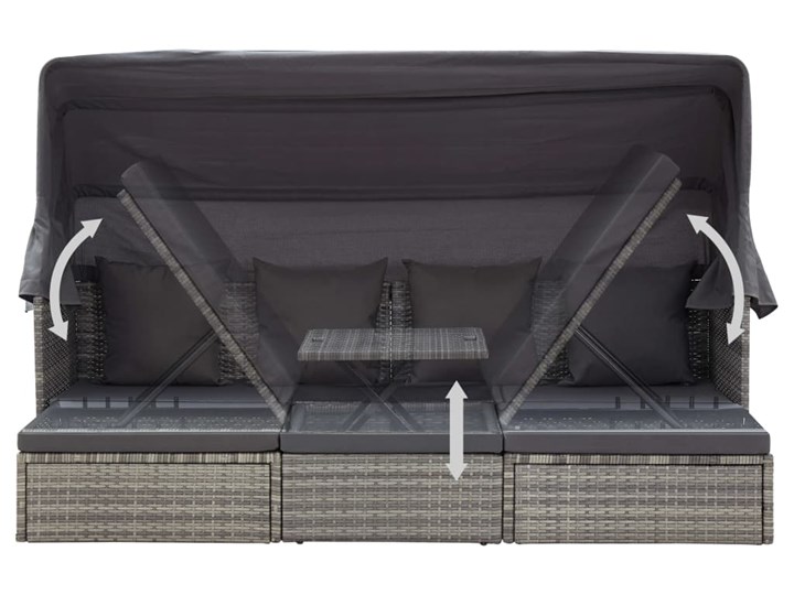 vidaXL Leżanka ogrodowa z daszkiem, szara, 200x60x124 cm, rattan PE Stal Kolor Czarny