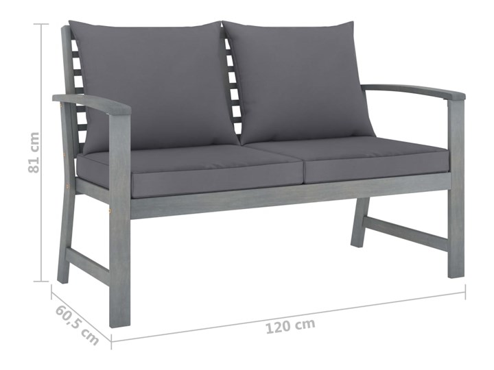 vidaXL Ławka ogrodowa, 120 cm, ciemnoszare poduszki, drewno akacjowe Z oparciem Kategoria Ławki ogrodowe Styl Rustykalny