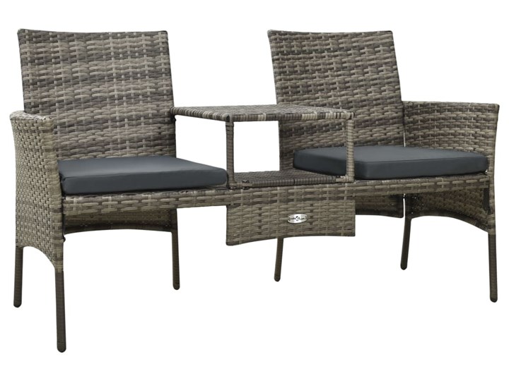 vidaXL 2-os. sofa ogrodowa ze stolikiem i stołkami, rattan PE, szary Stal Zestawy wypoczynkowe Tworzywo sztuczne Kategoria Zestawy mebli ogrodowych