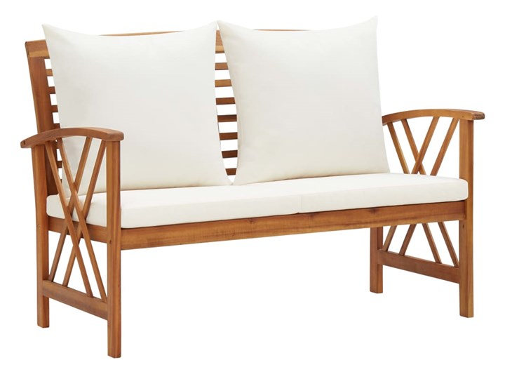 vidaXL 3-cz. zestaw wypoczynkowy do ogrodu, poduszki, drewno akacjowe Zestawy wypoczynkowe Zestawy kawowe Kolor Biały Styl Vintage